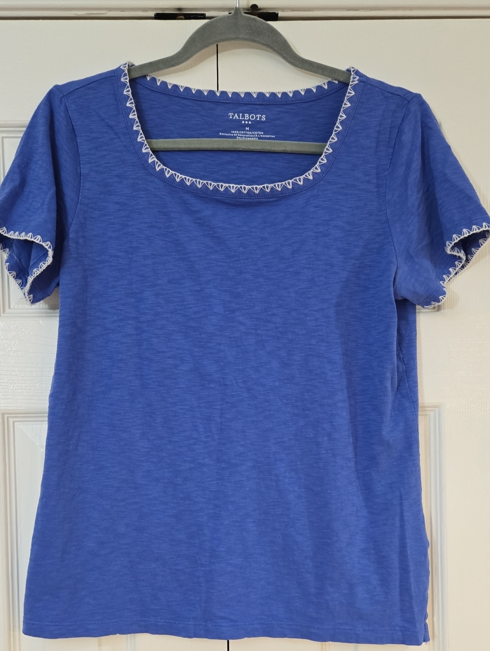 Talbots Royal Blue Short Sleeve Scoop Neck Top with White Trim
